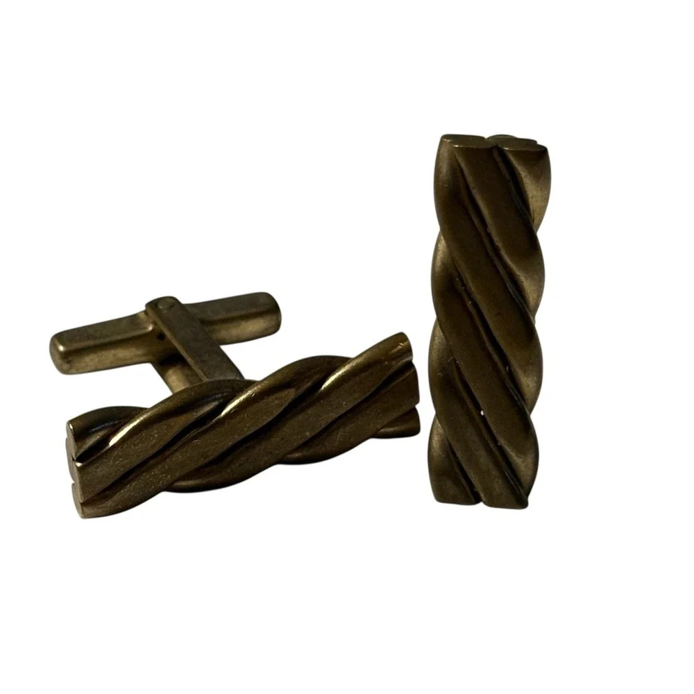 Brass VTG Cufflinks Rope Braid‎ Design Possibly Handmade Unique Repaired Read